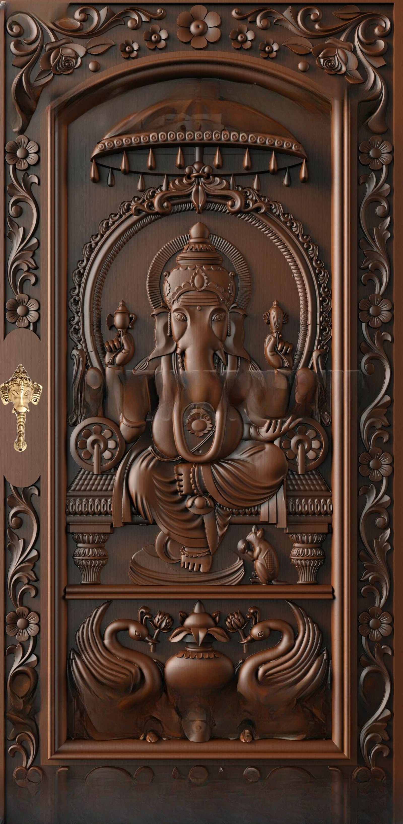 God Doors - GD-43 Lord Ganesha Divine Carved Temple Door 3D Model
